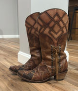CORRAL Honey Lizard Laser Cut Overlay Lace Up Leather Cowboy Boots | Size 8.5 Photo 0