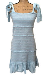 NWT Chelsea & Violet Smocked Mini Dress Ruffle Tiered Mayan Blue Size Large Photo 0