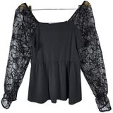 Maurices Black Velvet Burnout Sleeve Peplum‎ Top Square Neck Medium 203286Y Photo 0
