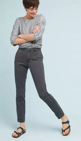 Anthropologie Striped‎ Chino Trousers 28 Relaxed Fit Gray Pants Embellished Photo 0
