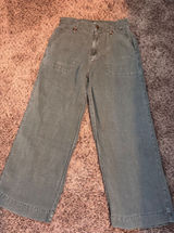 Cynthia Rowley Pants Olive Green Linen‎ Blend Wide Leg Cropped Women's Size M Photo 0
