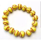 Softball Bead Bracelet Unisex OS Neon Yellow Red Sports‎ Fan Jewelry Stretchy Photo 0