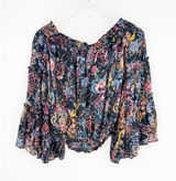 Free People Floral Off the Shoulder Bell Sleeve Blouse Women's S Boho‎ Chic Photo 0