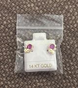 Real 14k gold earrings pink jewel elephants Photo 0