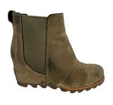 Sorel Lea Wedge Size 7 Olive Green Leather Distressed Ankle Boots Rugged Boho Photo 0
