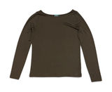 Lauren Ralph Lauren Brown Silk Blend Boat Neck Long Sleeve Top Small Photo 0