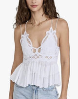Free People Intimately X-Small Adella Cami Top White Ruffle Crochet Lace Smocked Photo 0