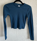 TNA Aritiza Women’s Blue Long Sleeve Ribbed Cropped Shirt Top Size Medium‎ Photo 0