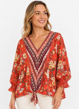 Absolutely Famous XL Orange Floral V-Neck Tie Front Boho Top Dolman Sleeve Soft Photo 0