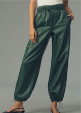 Anthropologie Pilcro Faux Leather Soft Parachute Pants Green Size S NWT Photo 0