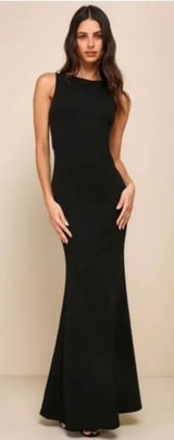 Lulus Love In Your Eyes Black Knotted Mermaid Maxi Dress Size Medium NWT Formal Photo 0