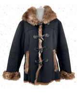 Black Faux Fur Lined Hooded Winter Coat Microsuede Coldwater Creek Petite L | 14 Photo 0