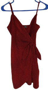 Lila Rose Red Shimmer Knotted Side Wrap Fitted Cocktail Dress Size XS Hoco Hoco Photo 0
