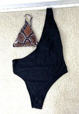 Swimsuit Black & Snakeskin One Piece With Cutout Photo 0