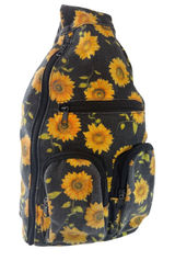 Sunflower Canvas Sling Backpack Black Yellow Floral Crossbody Shoulder Bag Photo 0