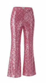 Noyiva Pink Sequin Flare Pants Womens Medium Elastic Waist Disco Party M Photo 0