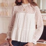 Sézane White Lace Peplum Long-Sleeve Top Lace Size 36 Photo 0