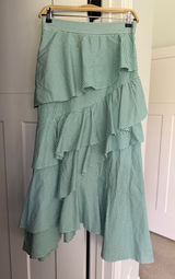 Pearl by Lela Rose Green Ruffle Stripe Asymmetrical Midi Skirt cotton poplin Photo 0