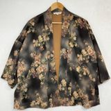 Solitaire S Brown Faux Suede Floral Open Front Jacket Kimono Retro Boho‎ Funky Photo 0
