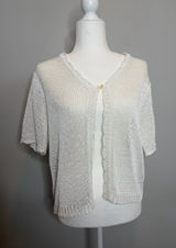 Vintage Sag Harbor Open Knit Cardigan Womens M White Short Sleeve Sheer Y2K Photo 0