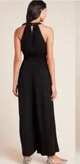 Anthropologie Womens Black Bionda Plisse Jumpsuit Size S Smocked Waist Event Photo 0