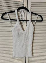 Small White Ribbed Cotton Halter Top Photo 0