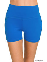 Zenana Outfitters Brushed Microfiber Wide Waistband Biker Shorts - Ocean Blue -‎ Large Photo 0