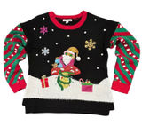 Celebrate Together Santa Mushroom Christmas Sweater Festive Black Sequin XL Photo 0