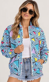 NWT Unisex 80s 90s Retro Windbreaker Jacket Geometric Memphis Print XL Photo 0