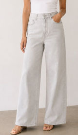 Zara Light Gray High Rise Wide Leg Jeans Full Length Denim Pants. Size S Photo 0