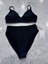 NWT Quince Black Italian V Neck Cut Bikini Top & High Rise Bottoms Size Small Photo 0