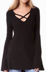 Free People Womens V-Neck Black Long Sleeve Sweater Tunic Dress M‎ Photo 0