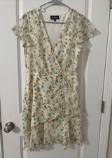 Sam Edelman Ivory Floral Wrap Dress with Green and Orange Print Photo 0