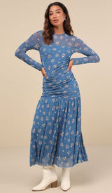 Lulu’s Easy Delight Blue Floral Drop Waist Maxi Dress M Photo 0
