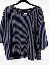 Anthropologie Maeve Dark Blue White Striped Short Sleeve Boxy Top Photo 0