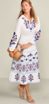 Soft Surroundings Sarnia Embroidered Midi Cotton Gauze Dress Medium Boho Photo 0