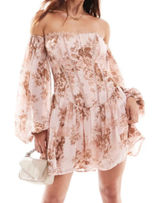 Asos - Bardot Corset Mini Dress With Pephem in Pink Floral Print Photo 0