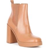 Gianni Bini Ah-Mazed Caramel Brown Leather Block Heel Platform Chelsea Boots Photo 0