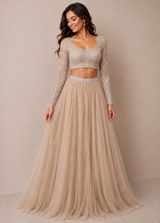 Sherri Hill 53559 Nude Ivory Beaded Two Piece Prom Gown Dress Womens 00 NEW Photo 0