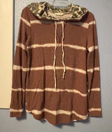 The Nines Brown Striped Hoodie with Leopard Print Hood Size S Photo 0