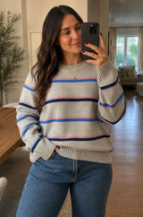 Faherty Striped Crewneck Sweater Womens XL Rainbow Stripe Coastal Cotton Photo 0