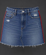 Abercrombie & Fitch Zoe Denim Mini Skirt Womens 28 6 Side Stripe Raw Hem Y2K Photo 0
