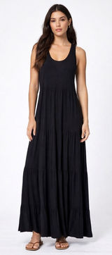 Ellos Womens Black Tiered Sleeveless Scoop Neck Jersey Knit‎ Maxi Dress M Tall Photo 0