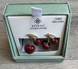 Atterri Red Cherry Cubic Zirconia Gold‎ Tone Drop Earrings NIB Woman Owned Photo 0