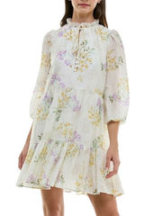 Taylor Floral Tiered Smock Dress Small‎ Cream Yellow Purple Lyocell Coquette NWT Photo 0