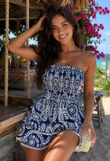 Maeve Anthropologie Navy Smocked Mini Dress Sz M Boho Beach Resort NWT Photo 0