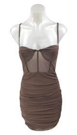 NEW Sundays Brown Ruched Sleeveless Cami Camisole Bodycon Corset Tank Dress Sz M Photo 0