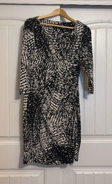Lauren Ralph Lauren Dress Size 12 Faux Wrap Black Tan Abstract Print 3/4 Sleeves Photo 0