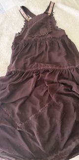 NWT Brown Tiered Lace Trim Mini Dress Size Small Boho Cottagecore Photo 0