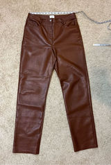 Wilfred Free Aritzia Vegan Leather Pants High Waist Straight Leg Brown‎ Trousers Photo 0
